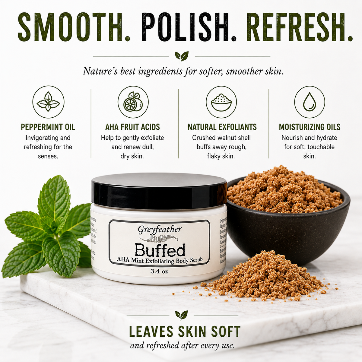 Greyfeather™ Buffed Body Scrub with Botanical AHA Complex
