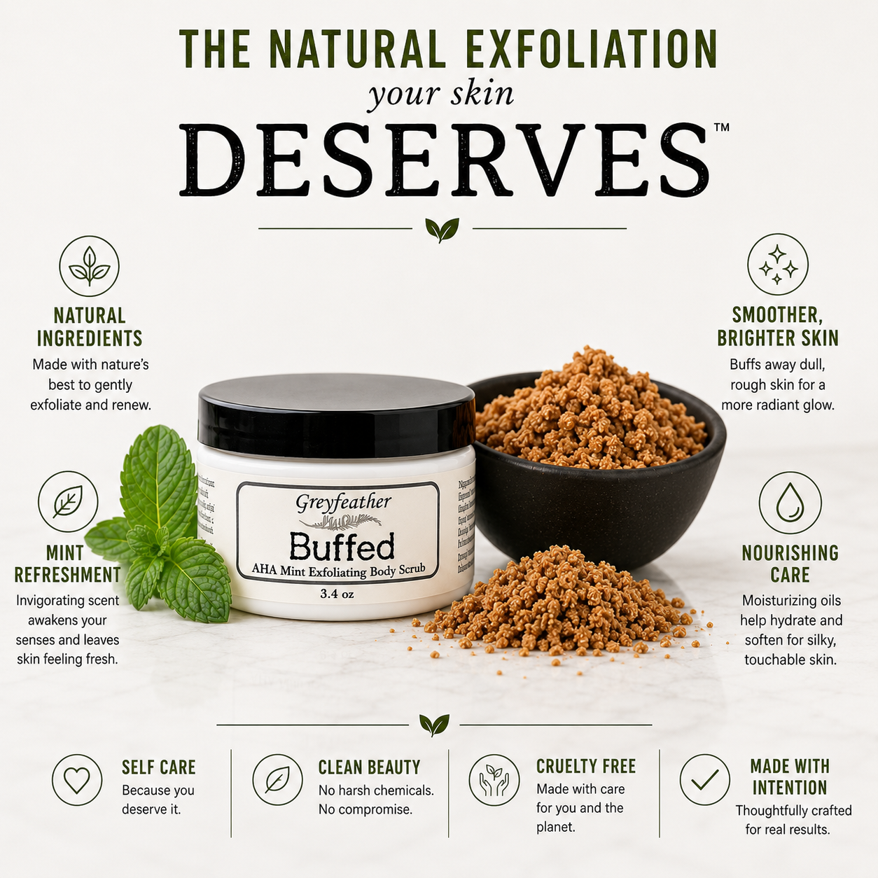 Greyfeather™ Buffed Body Scrub with Botanical AHA Complex